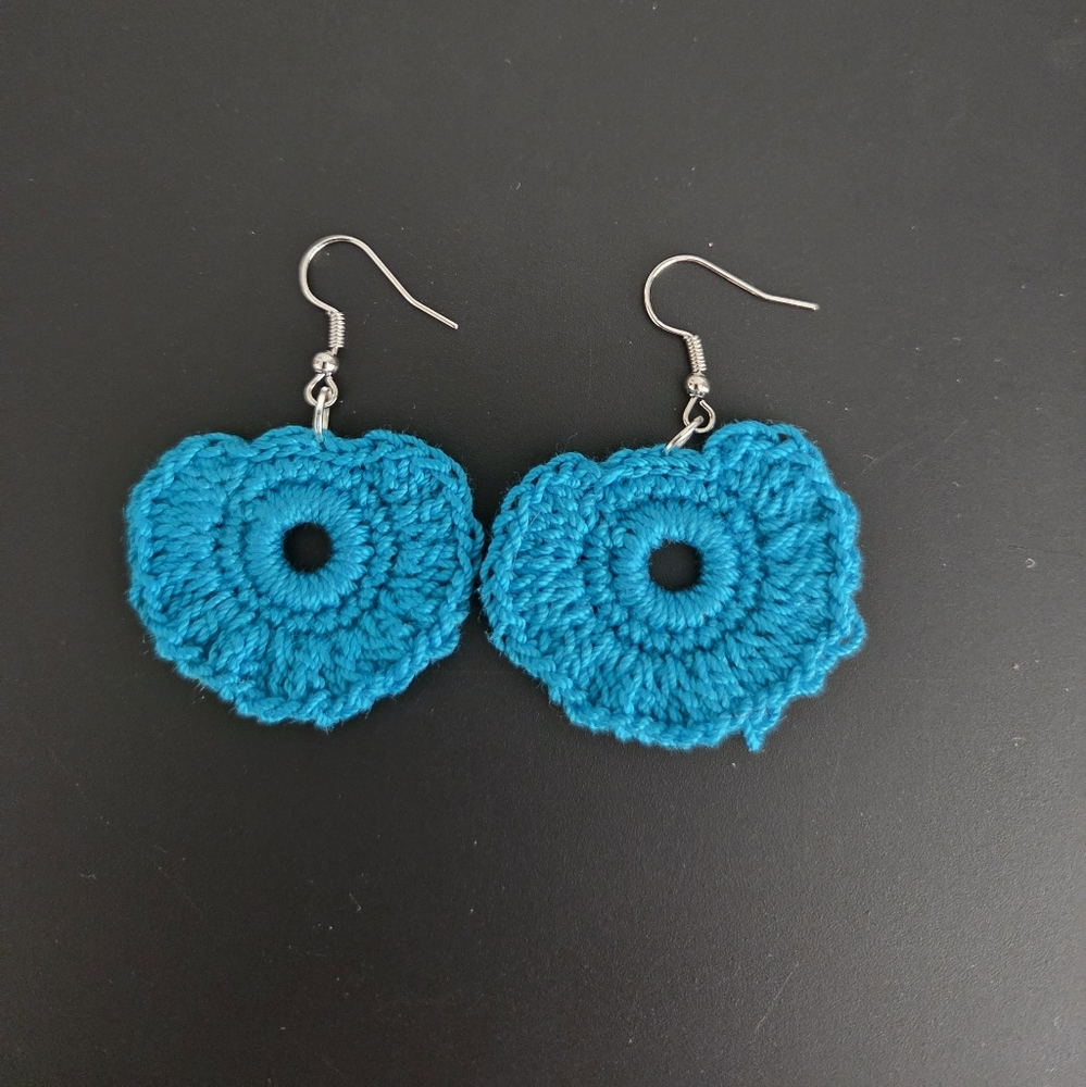 Handcrafted Teal Crochet Doily Earrings